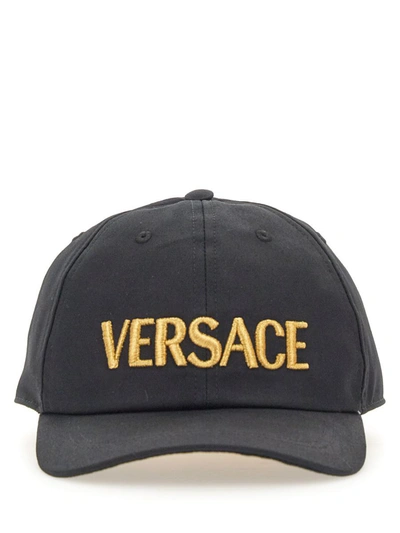 Versace Embroidered-logo Six-panel Cap In Black