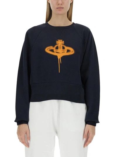 Vivienne Westwood Spray Orb-print Cotton Sweatshirt In Navy