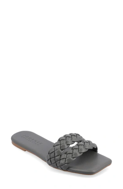 Journee Collection Women's Sawyerr Tru Comfort Foam Wide Width Dual Braided Band Slide Sandals In Gray Faux Leather- Polyurethane