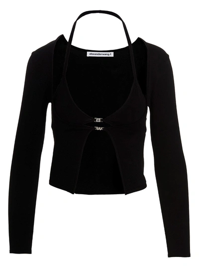 Alexander Wang T Women's Crystal-embellished Hybrid Knit Cardigan Twinset In Black