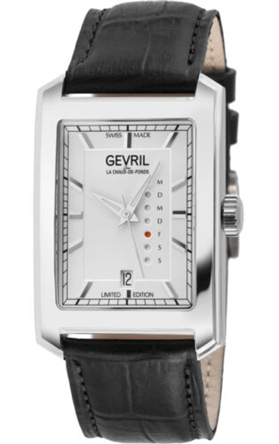 Pre-owned Gevril Men's 371.60.62.1 Manhattanhenge Automatic Black Leather Day/date Watch