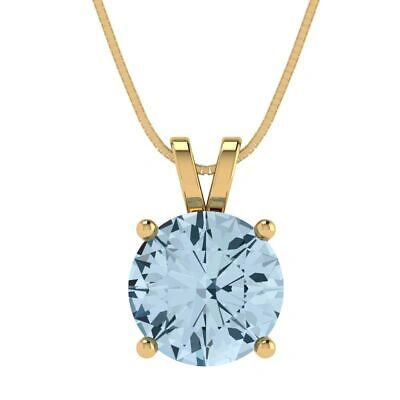 Pre-owned Pucci 3 Ct Round Classic Sky Blue Topaz Pendant Necklace 18" Chain 14k Yellow Gold
