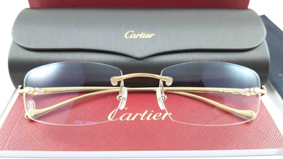 Pre-owned Cartier Panthere Ct00610-002 Rimless Gold Authentic Eyeglasses Frame 53-18 In Clear
