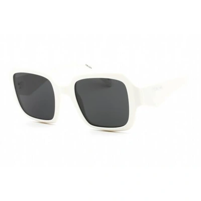 Pre-owned Prada Women's Sunglasses Talc Rectangular Frame Dark Grey Lens 0pr 28zs 17k08z In Gray