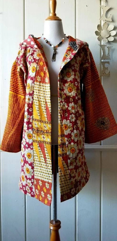 Pre-owned Handmade 10 Pcs Women Vintage Kantha Quilt Jacket Multi Hoodie Jackets Open Wear Coat In Multicolor