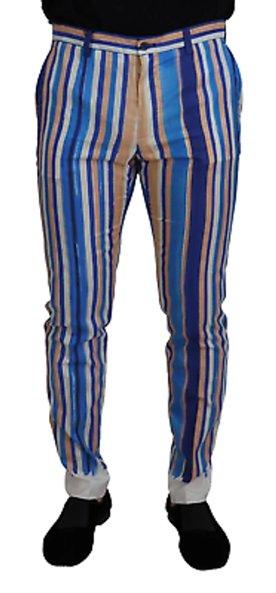 Pre-owned Dolce & Gabbana Sleek Striped Slim Fit Chinos In Blue