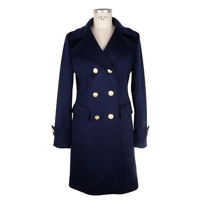 Pre-owned Made In Italy Elegant Blue Wool Vergine Coat With Golden Buttons