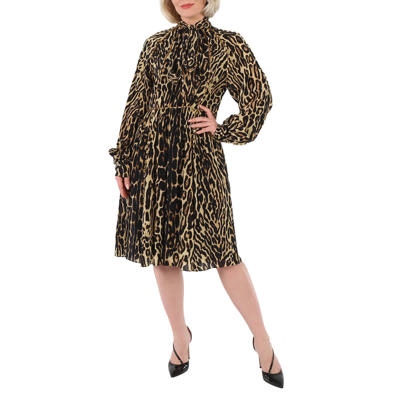 Pre-owned Burberry Ladies Embellished Leopard Silk Dress In Beige
