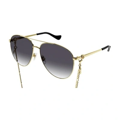 Pre-owned Gucci Gg1088s 001 Gold/grey 61-14-140 Sunglasses In Gray