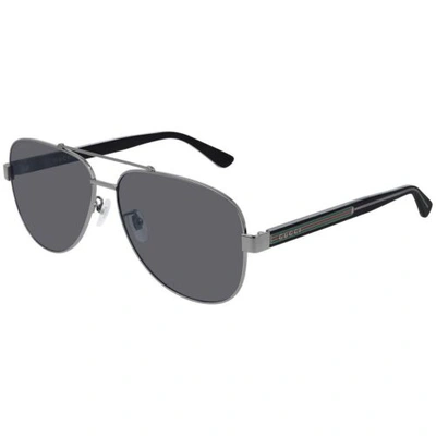 Pre-owned Gucci Gg0528s 007 Ruthenium Black/grey 63-14-150 Sunglasses In Gray