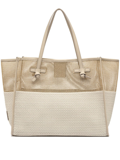 Gianni Chiarini Marcella Shopping Bag In Two-color Mesh Effect Fabric In Panna