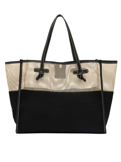 Gianni Chiarini Marcella Shopping Bag In Two-color Mesh Effect Fabric In Black