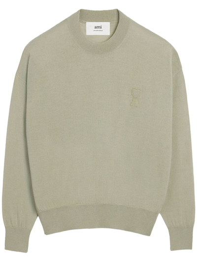 Ami Alexandre Mattiussi Ami De Coeur Wool Jumper In Green