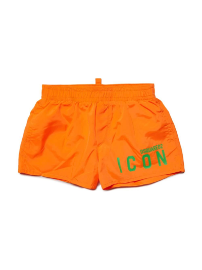 Dsquared2 Babies' Icon Logo印花泳裤 In Orange