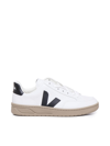 Veja V-12 Black Dune Sneakers In Chromefree Cowskin In White