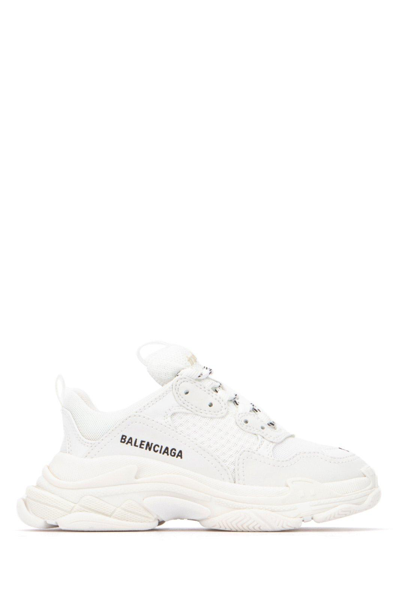 Balenciaga Kids' Triple S Faux Leather Lace-up Sneakers In White