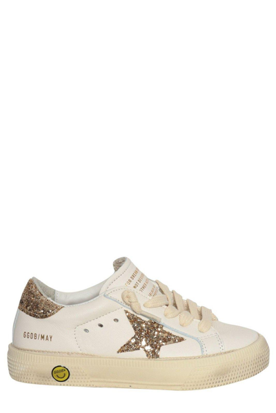 Golden Goose Kids' May Star Distressed Low-top Sneakers In White Gold