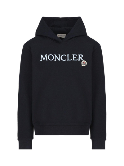 Moncler Kids' Logo Embroidered Hoodie In Black