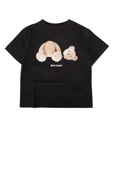 Palm Angels Kids' Smiley Teddy-bear Print T-shirt In Blue