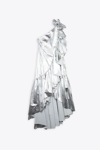 MM6 MAISON MARGIELA ABITO MIDI METALLIC SILVER NYLON ONE SHOULDER DRESS