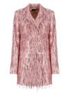 Rotate Birger Christensen Fringed Sequined Stretch-tulle Mini Tuxedo Dress In Pink