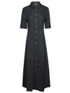Staud Joan Short-sleeve Maxi Shirtdress In Black