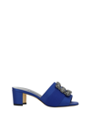Manolo Blahnik Martanew Satin Crystal-buckle Mule Sandals In Bblu