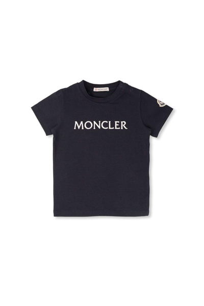 Moncler Kids' Logo-embroidered Crewneck T-shirt In Blue