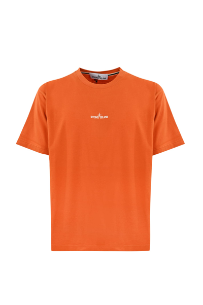 Stone Island T-shirt With 2rc89 Logo Print In Orange