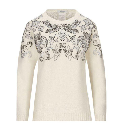 Max Mara Embellished Knit Jumper In Bianco