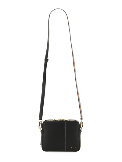 Paul Smith Signature Stripe Leather Crossbody Bag In Black