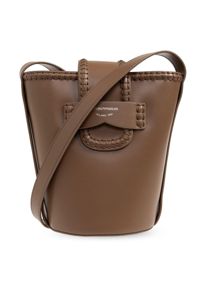Emporio Armani Shoulder Bag With Logo In Leather Brown