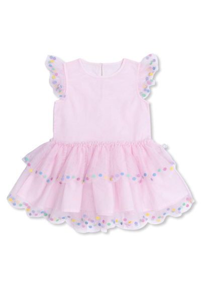 Stella Mccartney Babies' Round-neck Dot-detailed Tulle Dress In Lilla