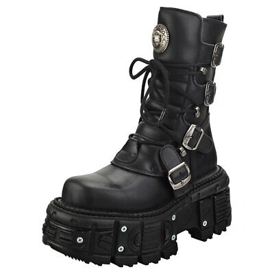 Pre-owned New Rock Rock Punk And Rock Unisex Black Platform Boots - 8 Us In Gray