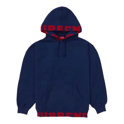 Pre-owned Supreme Cropped Logos Hooded Sweatshirt Dark Blue Sz Large Ss21