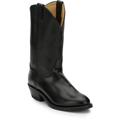 Pre-owned Justin Boots Justin Men's 3040 Tobias 12" Black Round Toe Unit Heel Western Boots In Black (black)