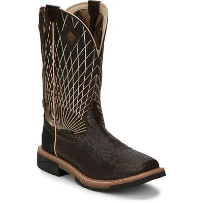 Pre-owned Justin Boots Justin Men's Se4833 Derrickman 12" Brown Electrical Hazard Comp Toe Work Boots In Brown Croc Print (brown)