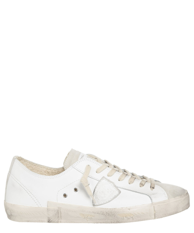 Pre-owned Philippe Model Sneakers Men Prsx Prlu-lv02 Blanc - Gris Leather Logo Detail In White