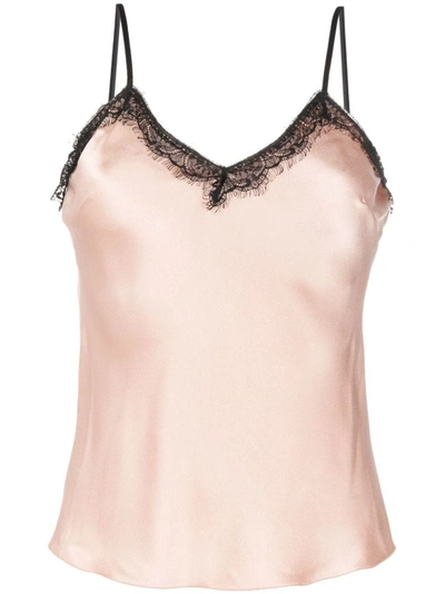 Alberta Ferretti Lace-trim Satin Blouse In Brown