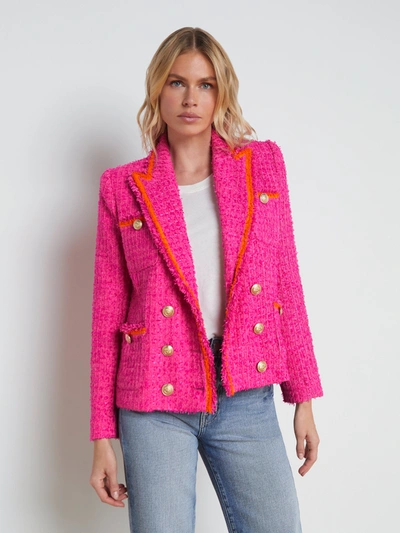 L Agence Alectra Neon Tweed Collared Jacket In Rhodamine/glow Or