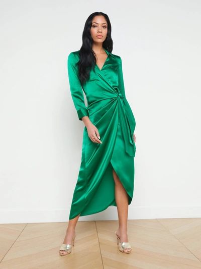 L Agence Kadi Wrap Silk Maxi Dress In Sea Green