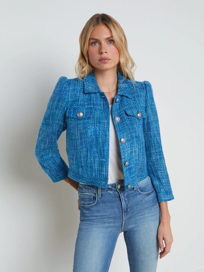 L Agence Kasey Tweed Jacket In Caribbean Blue Mu