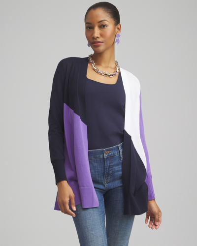 Chico's Summer Romance Colorblock Cardigan Sweater In Parisian Purple Size Xs |