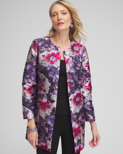 Chico's Floral Jacquard Topper Jacket In Purple Size Xl |