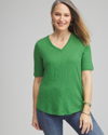 CHICO'S ELBOW SLEEVE A-LINE TEE IN VERDANT GREEN SIZE 4/6 | CHICO'S