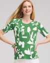 CHICO'S ABSTRACT EVERYDAY ELBOW SLEEVE TEE IN VERDANT GREEN SIZE 8/10 | CHICO'S