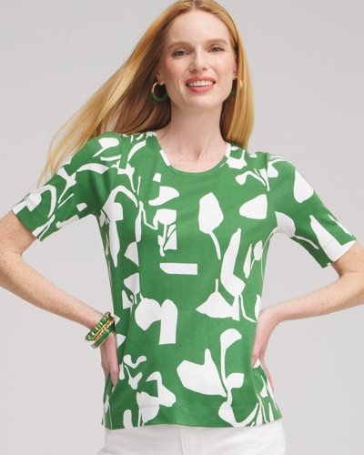 Chico's Abstract Everyday Elbow Sleeve Tee In Verdant Green