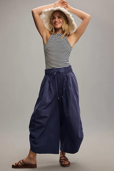 By Anthropologie Ruched Poplin Parachute Pants In Blue