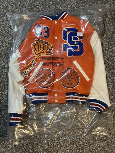 Pre-owned Supreme Tiger Varsity Jacket In Orange