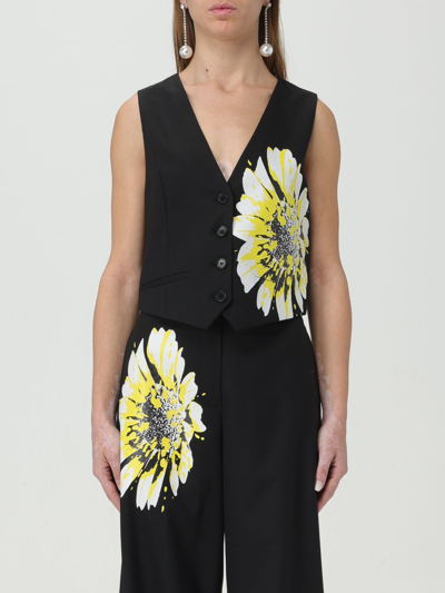 Msgm Floral-print Stretch-wool Waistcoat In Black